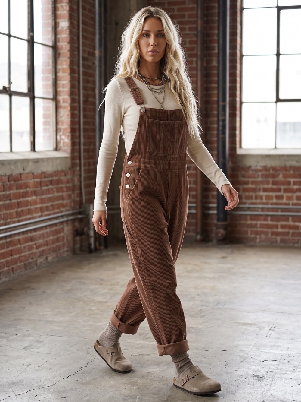 NWT Boho Carpenter Relaxed Classic Fit Corduroy Washed Brown Overalls - Picture 3 of 13